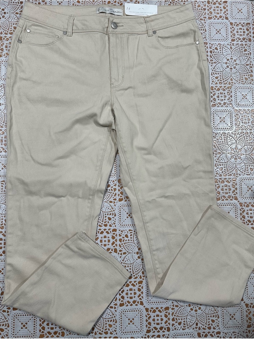 Cato Est. 1946 Mid Rise Skinny Jeans Beige Size 14 NWT